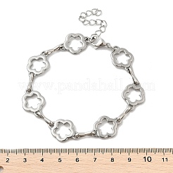 304ステンレススチールフラワーリンクチェーンブレスレット、男性と女性用  ステンレス鋼色  8-1/8インチ（20.7cm）&nbsp;BJEW-D042-42P