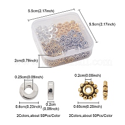 200個4スタイルチベットスタイルアロイスペーサービーズ  ドーナツと花  ミックスカラー  6~6.5x2mm  穴：2~2.5mm  50個/スタイル&nbsp;FIND-YW0003-77