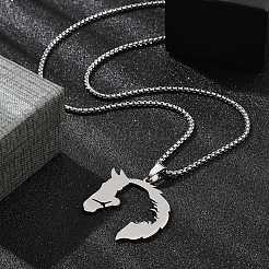 女性用ステンレスペンダントネックレス201個  馬  ステンレス鋼色  23.35インチ（59.3cm）  ペンダント：32.5x39.5mm。&nbsp;NJEW-U021-07P