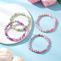 Drawbench & Baking Paint Round Glass Stretch Bracelets&nbsp;BJEW-JB12614