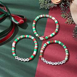 3Pcs 3 Styles Handmade Polymer Clay Beaded Stretch Bracelet Sets&nbsp;BJEW-JB10806