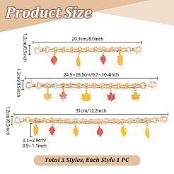 3Pcs 3 Styles Leaf Alloy Chains Bag Extender Chains&nbsp;AJEW-PH01582