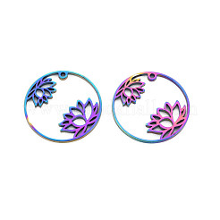 ステンレスペンダント201個  花と環  虹色  25x1.5mm  穴：1.2mm&nbsp;STAS-S119-149M