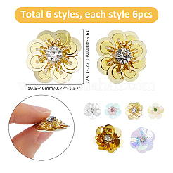 36個 6スタイル PVC スパンコール & ラインストーン 糸 アイロン/縫い付けパッチ  布のアップリケ  花  ミックスカラー  19.5~40x19.5~40x7mm&nbsp;DIY-HS0002-46