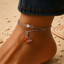 4Pcs 2 Colors Iron and Alloy Enamel Butterfly Anklets for Women&nbsp;AJEW-HY0002-64
