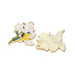 合金エナメルチャーム  花のチャーム  ゴールドカラー  ホワイト  26.5x21.5x1.5mm  穴：1.8mm&nbsp;X1-FIND-H051-07G