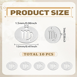 304ステンレススチールチャーム10個  星座/星座とフラットラウンド  乙女座  12x1mm  穴：1.5mm&nbsp;STAS-LP0003-19I