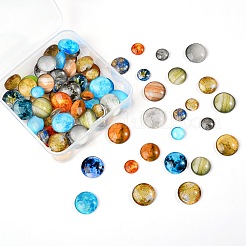 明るいガラスのカボション  惑星模様  半円  ミックスカラー  80個/箱&nbsp;GLAA-SZ0001-13