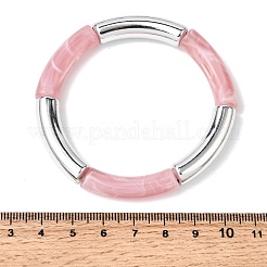 女性用メッキ樹脂ビーズストレッチブレスレット  チューブ  長持ちメッキ  プラチナメッキ  内径：2インチ（5.2cm）&nbsp;BJEW-P374-01P