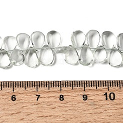 天然のグリーンクォーツビーズ連売り  フラットティアドロップ  トップ掘削  タッセル付き  透明  9x6x3.5mm  穴：0.5mm  約65個/連  12.60''（32センチメートル）&nbsp;G-D099-01A