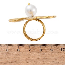 304ステンレススチール指輪  プラスチック模造真珠付き  18KGP本金メッキ  イチョウ葉  葉：50x44.5mm  内径：17mm&nbsp;LS-RJEW-Q005-02D-G