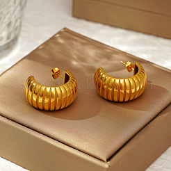 Stylish 304 Stainless Steel Striped C-Shaped Stud Earrings for Women's Daily Wear&nbsp;CD0709
