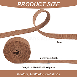 6色のフラットポリコットンリボン  服飾材料  ギフト包装  ミックスカラー  1インチ（25mm）  約4.9~5ヤード/色&nbsp;OCOR-BC0006-21A