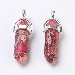 合成レガライト/インペリアルジャスパー/海底堆積物ジャスパーポインテッドペンダント  真鍮パーツ  染め  弾丸  ミックスカラー  35~41x12.8x10mm  穴：3x4mm&nbsp;G-I203-E
