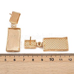 真鍮製マイクロパヴェクリアキュービックジルコニアスタッドピアスパーツ  長持ちメッキ  ラックめっき  長方形  ライトゴールド  トレイ：8x11.5ミリと26x13mm  48.5x15mm  ピン：12x1mm&nbsp;KK-Z122-17KCG