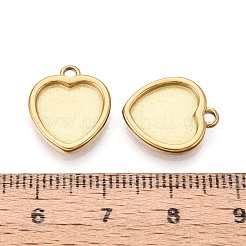 304ステンレススチールペンダントカボションセッティング  ハートチャーム  ゴールドカラー  15x12.5x2~2.5mm  穴：1.6mm  トレイのサイズ：10x9.8mm&nbsp;STAS-T075-18G