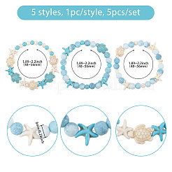 5Pcs Ocean Theme Synthetic Turquoise & Shell Beads Bracelet Sets&nbsp;BJEW-CA00001