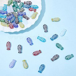 塗装ガラスビーズ60個  魚  ミックスカラー  15x7x4mm  穴：1.2mm&nbsp;GLAA-SC0003-28