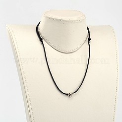 調節可能なワックスをかけられた綿コードペンダントネックレス  合金パーツ  ブラック  18.5インチ（47cm）&nbsp;NJEW-JN01488