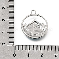 304ステンレスペンダント  エナメル  山模様のフラットラウンドいチャーム  ステンレス鋼色  23.5x20x3mm  穴：2.5mm&nbsp;STAS-N108-109P