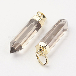 天然スモーキークォーツペンダント  真鍮パーツ  弾丸  ゴールドカラー  28~29x6~7mm  穴：4x6mm&nbsp;X-G-G737-32E-G
