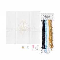 DIYの目と月の模様の刺繍キット  付属針  スレッド  ファブリック  針  ひょうたん糸通し  セラミックビーズ  刺しゅう枠なし  ホワイト  2~295x2~303x0.1~3mm&nbsp;DIY-E063-01A