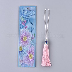 ブックマーク作成用のDIYダイヤモンドペインティングステッカーキット  ダイヤモンド塗装ステッカー付き  樹脂ラインストーン  ダイヤモンド付箋  タッセル  トレープレートと接着剤クレイ  蝶と花の長方形  ミックスカラー  20.8x5.8cm&nbsp;DIY-R076-001