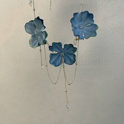 Plastic Glass Trip Flower Bib Necklaces with Alloy Chain Tassel for Women&nbsp;WGFB142-01