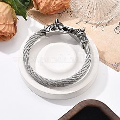 バイキング 304 ステンレススチール オープンカフバングル 男性用  ドラゴン  アンティークシルバー  1/2インチ（1.15cm）  内径：2-1/2インチ（6.45cm）&nbsp;BJEW-U001-07J-AS