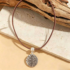 Alloy Textured Coin Pendant Adjustable Imitation Leather Cord Necklaces for Women&nbsp;WG8C2B1-01