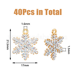 合金ラインストーンペンダント40個。  スノーフレークチャーム  ライトゴールド  21.5x17x1.5mm  穴：1.6mm&nbsp;ALRI-DC0001-06