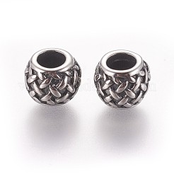 316サージカルステンレススチールヨーロピアンビーズ  大穴ビーズ  ロンデル  アンティークシルバー  9x7.5mm  穴：5mm&nbsp;STAS-P237-37AS