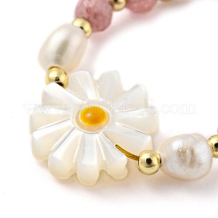 Natural Tourmaline & Pearl & Shell Flower Beaded Slider Finger Rings&nbsp;RJEW-H220-01G