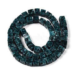 天然ゴマジャスパー/キウイビーズ連売り  キューブ  6~7x6~6.5x6~6.5mm  穴：1mm  約60~61個/連  15~15.366''（38.1~39センチメートル）&nbsp;G-T139-6x6-14A