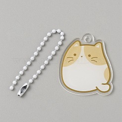 Cartoon Cute Cat Animal  Acrylic Pendant Decoration with Iron Ball Chain&nbsp;KEYC-WH0036-33E