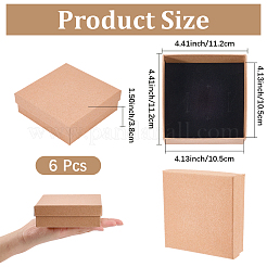 正方形クラフト紙ジュエリーボックス6個  ネックレスボックス  黒いスポンジを使って  バリーウッド  11.2x11.2x3.8cm&nbsp;CBOX-CN0001-02
