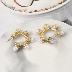 304 Stainless Steel ABS Imitation Pearl C-Shaped Stud Earrings&nbsp;EJEW-K268-58G