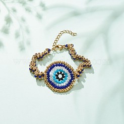 Glass Seed Braided Evil Eye Link Bracelet for Women&nbsp;BJEW-JB08398-02