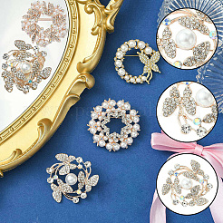 4Pcs 4 Styles Flower & Butterfly Plastic Imitation Pearl Beads Brooch&nbsp;JEWB-CJ0001-29