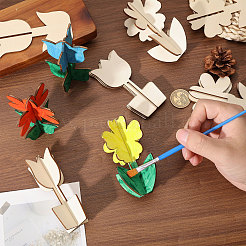 未完成の空白の木製装飾品  花  アンティークホワイト  100x43~64x2.5mm  8個/セット&nbsp;WOOD-WH0048-20G