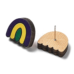Printing Wood Stud Earrings for Women&nbsp;EJEW-B028-07