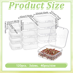 120個 3種類のスタイルのプラスチックビーズ収納容器  正方形  透明  3.5~5.5x3.5~5.5x1.8~2cm  40個/スタイル&nbsp;CON-DR0001-07