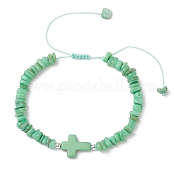 Adjustable Natural Freshwater Shell & Dyed Synthetic Turquoise Beads Braided Bead Bracelets for Women&nbsp;BJEW-JB13105-02