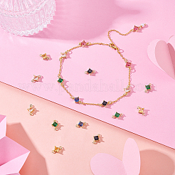 24Pcs 6 Colors Brass Cubic Zirconia Rhombus Connector Charms&nbsp;KK-GA0002-13