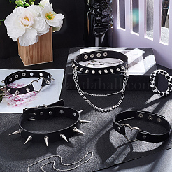4Pcs 4 Styles Gothic Style Spiked Rivet Imitation Leather Chocker Necklaces&nbsp;NJEW-CL0001-19