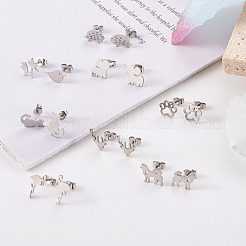 16 Pairs 16 Style Crocodiles & Dog & Swan & Hedgehog & Dinosaur & Bird 304 Stainless Steel Stud Earrings&nbsp;EJEW-CF0001-02P