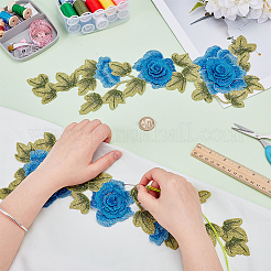 花刺繍縫製繊維  DIYアクセサリー  ブルー  412x153x1mm&nbsp;DIY-WH0888-894