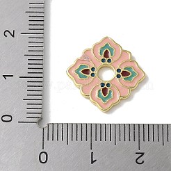 花の真鍮エナメルビーズ  長持ちメッキ  18KGP本金メッキ  ラックめっき  ピンク  17x17x2mm  穴：3mm&nbsp;KK-P290-11G-01