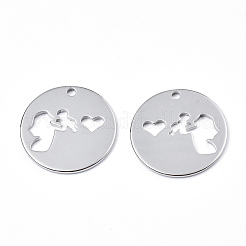 変色しない201ステンレススチールペンダント  バットでフラットラウンド  ステンレス鋼色  25x1mm  穴：2mm&nbsp;STAS-N098-073P