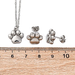 犬の足跡プリント 304 ステンレススチールペンダントネックレス & ブレスレット & スタッドピアスセット 女性用  ステンレス鋼色  17.72インチ（450mm）&nbsp;SJEW-C004-20P